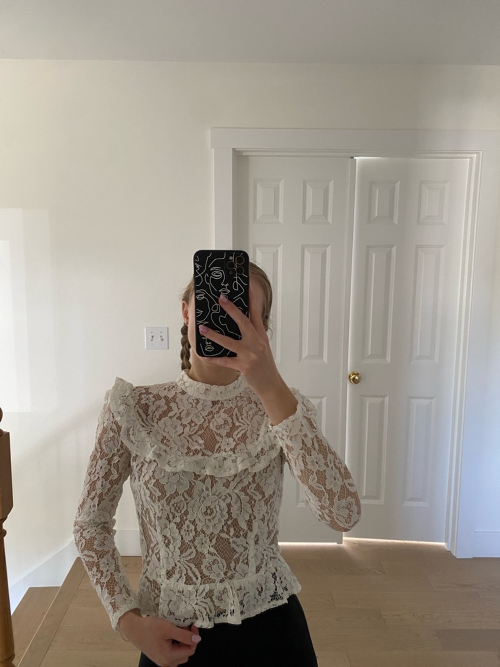 Lace High-Neck Long-Sleeve Top - White